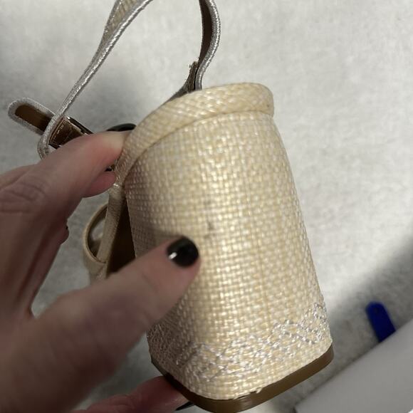 Wild pair Harperr White Linen Strap Sandals Cork Heel 8.5 NEW - Picture 11 of 15